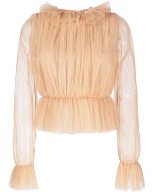 KHAITE Long-Sleeve Tulle Blouse - White