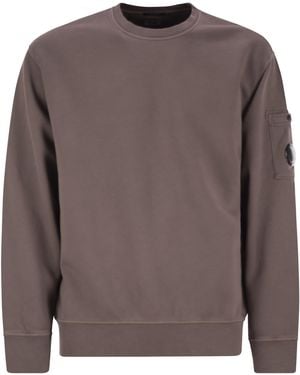 C.P. Company Fleece Crew-Neck Sweatshirt With Diagonal Lenses - Brown