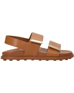 Tod's Braune Ledersandalen Mit Klettverschluss