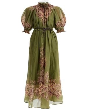 Zimmermann Ottie Floral-Print Ramie Maxi Dress - Green