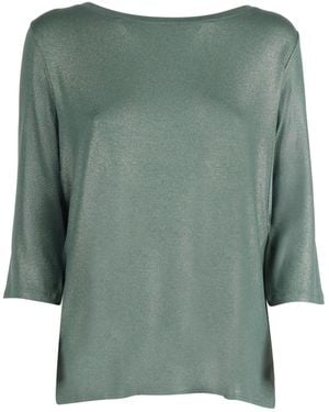 Filatures Du Lion Boat Neck 3-4 Sleeve T-Shirt Viscose Elastane Short Sleeves - Green