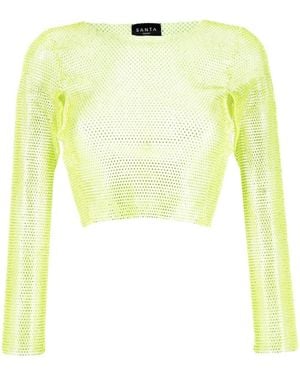 Santa Brands Rhinestone-Embellished Mesh Cropped Top - Yellow