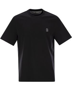 Brunello Cucinelli Crew Neck Cotton Jersey T -shirt Met Bedrukt Logo - Zwart