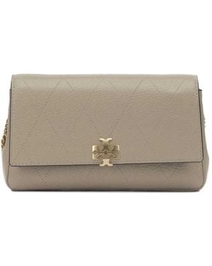 Tory Burch Charlie Wallet With Quilted Chain - Grey