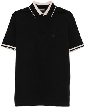 Emporio Armani Logo Cotton Polo Shirt - Black