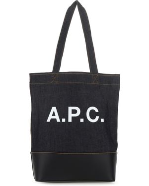 A.P.C. Blaue Denim- und Leder -Einkaufstasche - Schwarz
