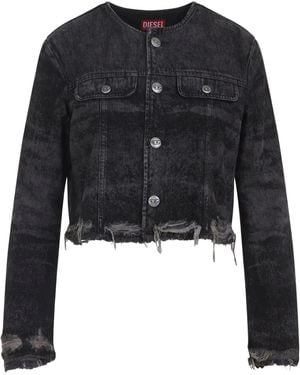 DIESEL Cropped Jacket With Distressed Hem - Black