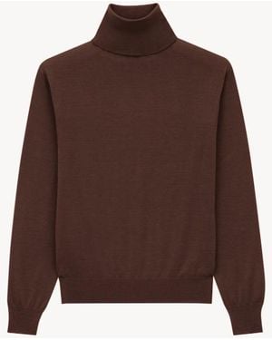 Saint Laurent Pull Col Roule Cachemire Laine - Braun