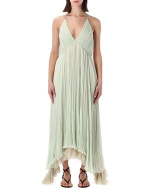 Alberta Ferretti Plissé Chiffon Maxi Dress - Green