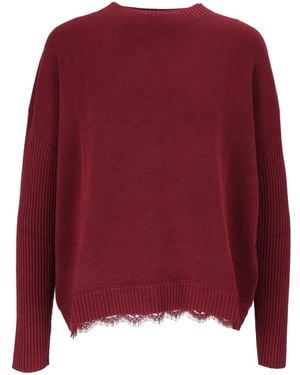 Ermanno Scervino Burgundy Maglia Lace Trim Boxy Jumper - Red