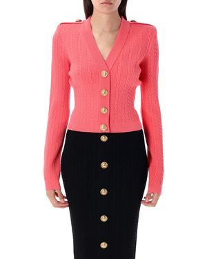 Balmain Long Sleeves Ribbed And Cable-Knit Cardigan - Pink