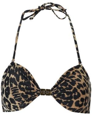 Ganni Leopard Print Bandeau Bikini Top - Black