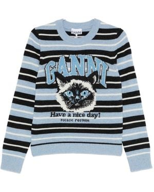 Ganni Wollpullover mit Rundhalsausschnitt - Blau