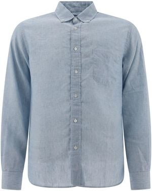 Beams Plus Linen Shirt With Chest Pocket - Blue