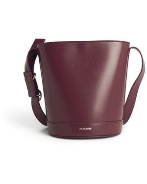 Jil Sander 'Cannolo' Burgundy Leather Bucket Bag - Purple