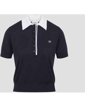 Celine Cashmere Silk Polo Sweater For - Blue