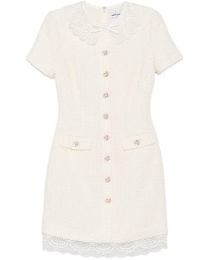 Self-Portrait Bouclé Mini Dress - White