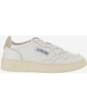 Autry Leather Trainers With Front Lacing And Logo Detail - White