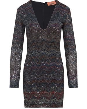 Missoni Zigzag Sequined Dress With Deep V-Neckline - Black