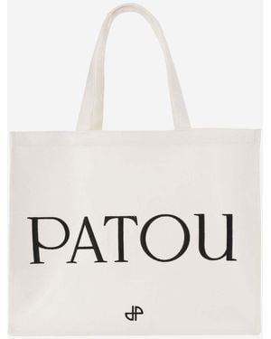 Patou Large Cotton Canvas Tote Bag - White