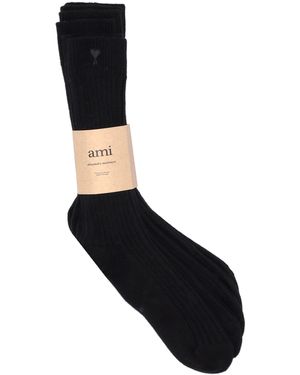 Ami Paris Pack Trois Chaussettes De Coeur Noir - Schwarz