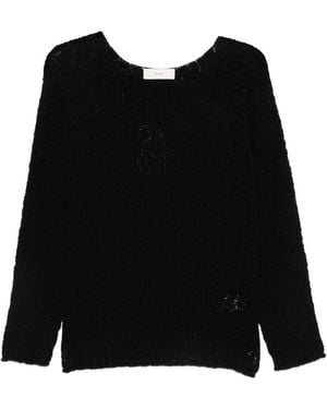 DUNST Häkelpullover mit Rundhalsausschnitt - Schwarz