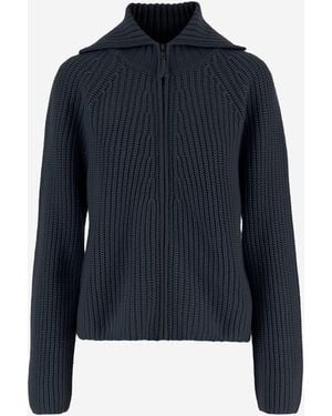 Allude Wool And Cashmere Zip Up Sweater - Blue