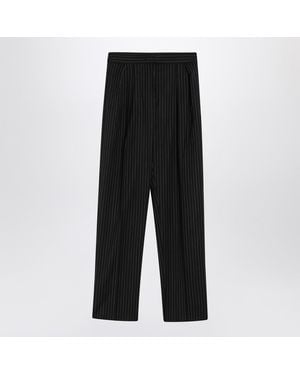Max Mara Pinstriped Wool Trousers - Black