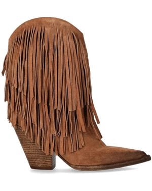 Elena Iachi Texan Boot With Fringes - Brown