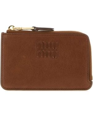 Miu Miu Leather Card Holder Mini 13 Cm X 7 Cm - Brown