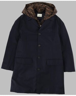 Fendi Mini Double Front Trench Jacket For Boys - Blue