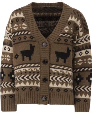 Weekend by Maxmara Ovatta Jacquard-Cardigan aus Alpaka und Wolle - Braun