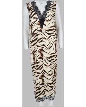 Ganni Sleeveless Lace-Trim Printed Midi Dress - White