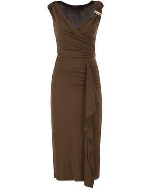 Max Mara Mstaureo Drapiertes Viskose-Midikleid mit Schmuckdetail - Braun