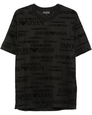 Emporio Armani Allover Logo T Shirt - Black