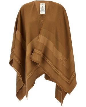Fendi Jacquard-Poncho - Braun