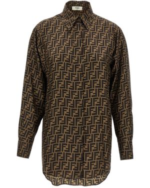 Fendi Seidenhemd Mit Ff-Print - Braun