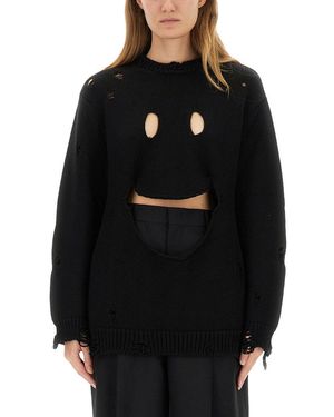 Moschino Distressed Wool Jersey With Oversized Fit - Schwarz