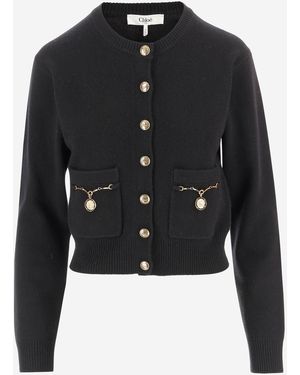 Chloé Horse Medal Strickjacke aus Wolle und Kaschmir - Schwarz