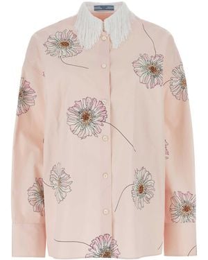 Prada Printed Poplin Oversize Shirt - Natural