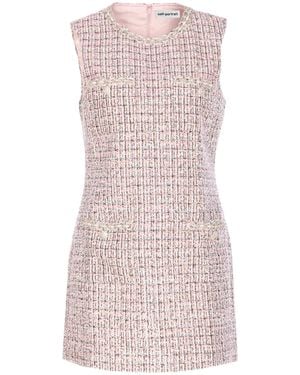 Self-Portrait Textured Sleeveless Dress With Fitted Silhouette - Pink