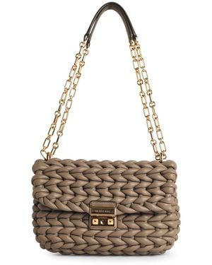 Michael Kors 'tribeca' Schoudertas In Birch Geweven Lear - Wit