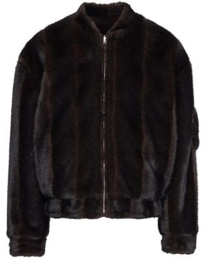 MM6 by Maison Margiela Plush Faux Fur Casual Jacket - Black