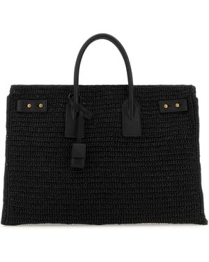 Saint Laurent Raffia Medium Sac De Jour Shopping Bag - Black