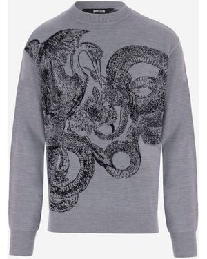 Just Cavalli Printed Wool-Blend Jumper Acrylic - Grey