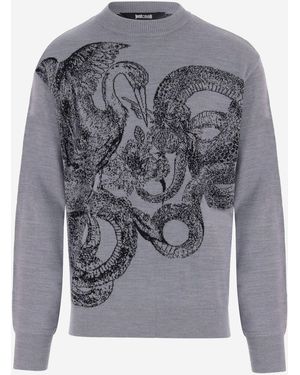 Just Cavalli Bedruckter Pullover aus Wollmischung - Grau