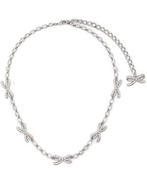 Self-Portrait Crystal Bow Necklace - White
