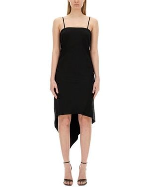 Helmut Lang Asymmetric Virgin Wool Midi Dress - Black
