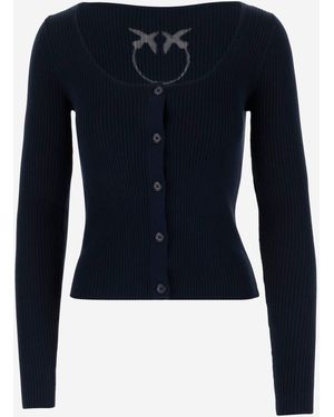 Pinko Seide und Baumwoll -Strickjacke mit Logo - Blau