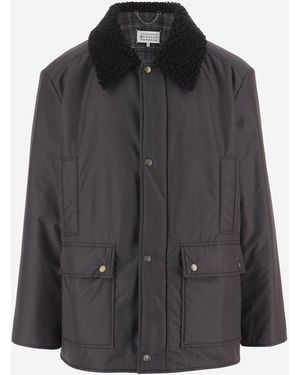 Maison Margiela Nylon Jacket With Shearling Collar - Black
